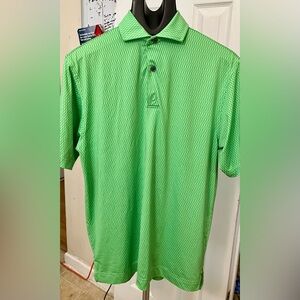 Footjoy Polo Shirt Mens Small Green All Over Print Geometric Golf Golfing Top